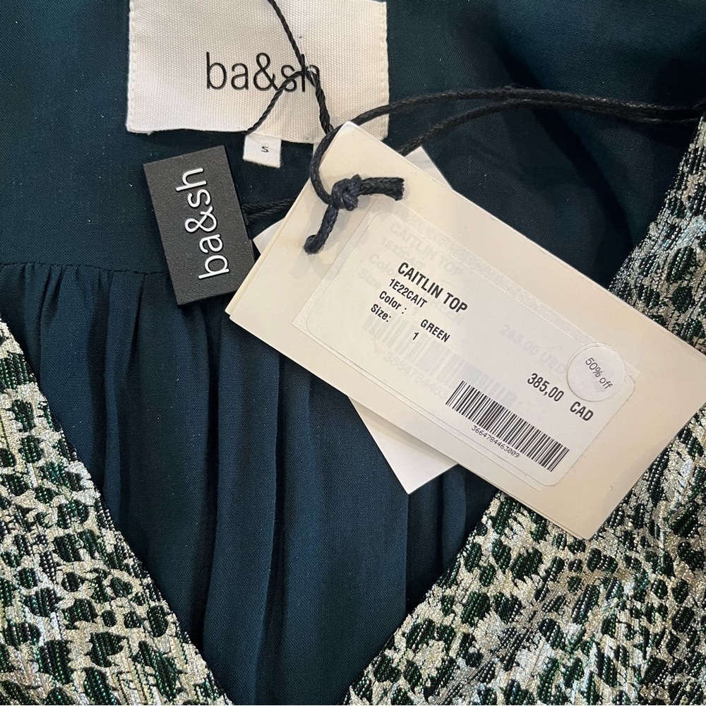NWT ba&sh Caitlin Green and Metallic Gold Top - Picture 15 of 16